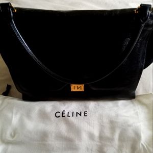 Celine Vernice Suede Large Trapeze Black